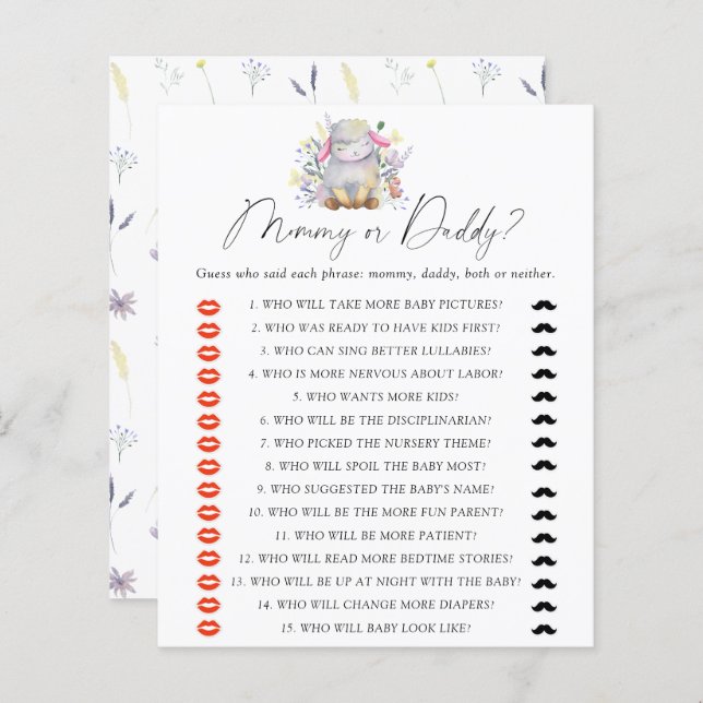 Lamb - mummy or daddy baby shower game (Front/Back)