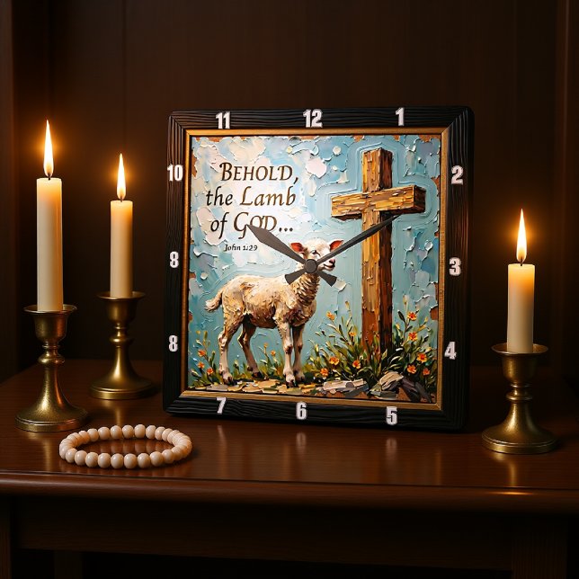 Lamb of God: Sacred Timepiece Art Square Wall Clock (Creator Uploaded)