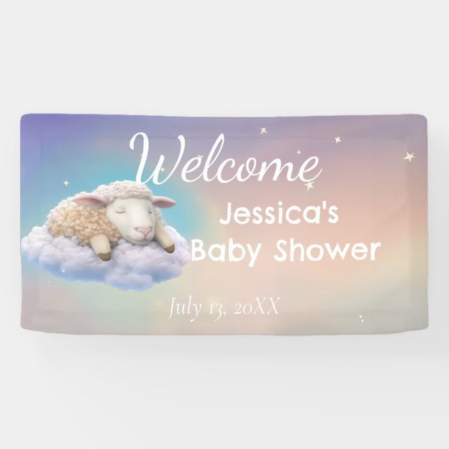 Lamb On A Cloud Baby Shower Banner (Horizontal)