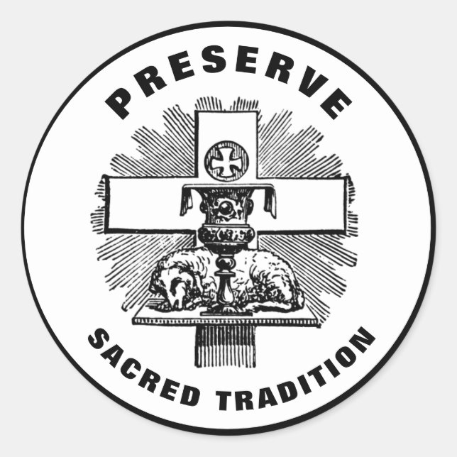 Lamb on Altar Preserve Sacred Tradition Catholic  Classic Round Sticker (Front)