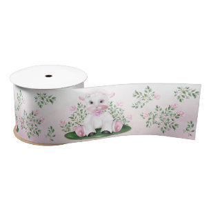 Lamb Pink Rose Floral Satin Ribbon