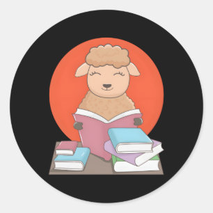 Lamb Reading Books Literature Hobby Sheep Classic Round Sticker