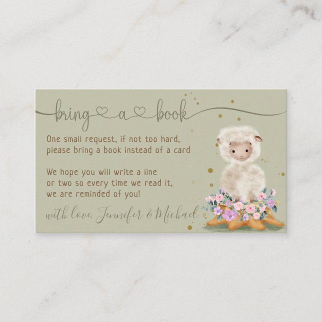 Lamb Sheep sage green Bring a book Enclosure Card (Front)