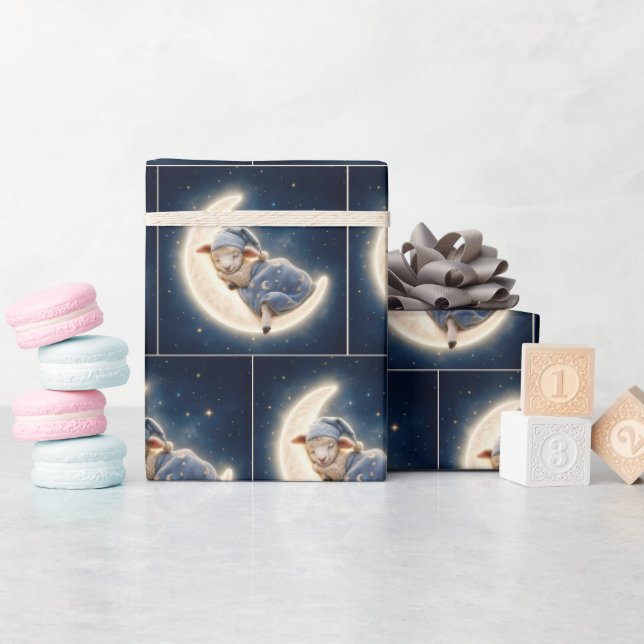 Lamb Sleeping on a Crescent Moon Wrapping Paper (Baby Shower)