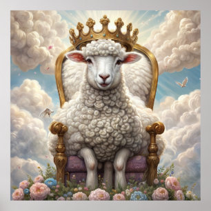 Lamb with a crown on a throne poster