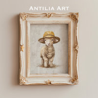 Lamb with Hat Painting Whimsical Farm Animal Sheep