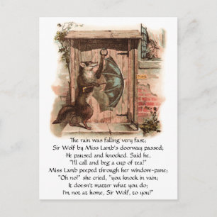 Lamb Won't Let Wolf Enter Postcard