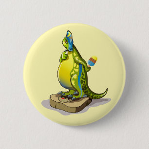 Lambeosaurus Standing On A Weight Scale. 6 Cm Round Badge