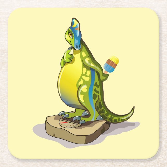 Lambeosaurus Standing On A Weight Scale. Square Paper Coaster (Front)