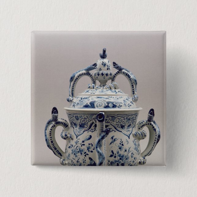 Lambeth Delftware posset pot, blue and white 15 Cm Square Badge (Front)