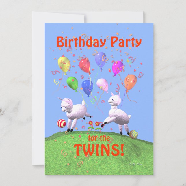 Lambs Birthday Party for Twins Invitation (Front)