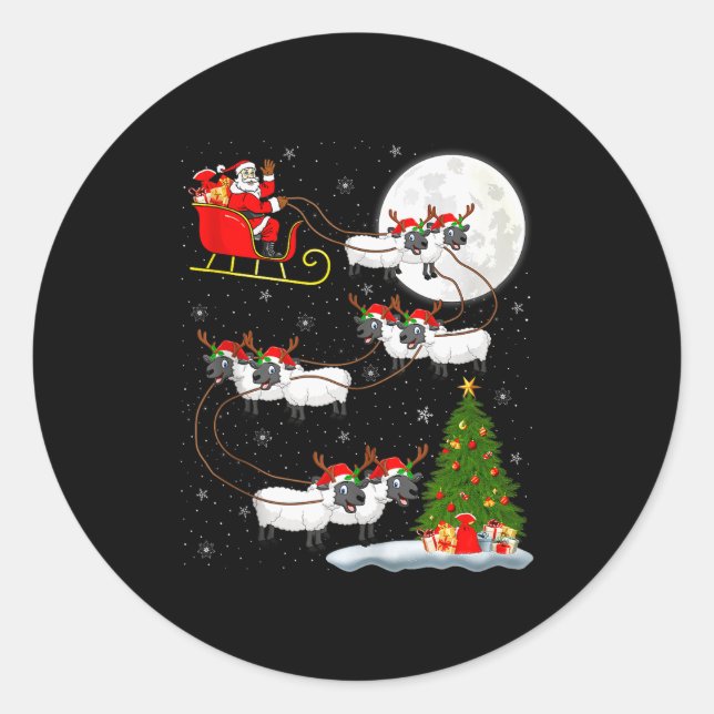 Lambs Sheep Santa Sleigh Flying Funny Magical Chri Classic Round Sticker (Front)