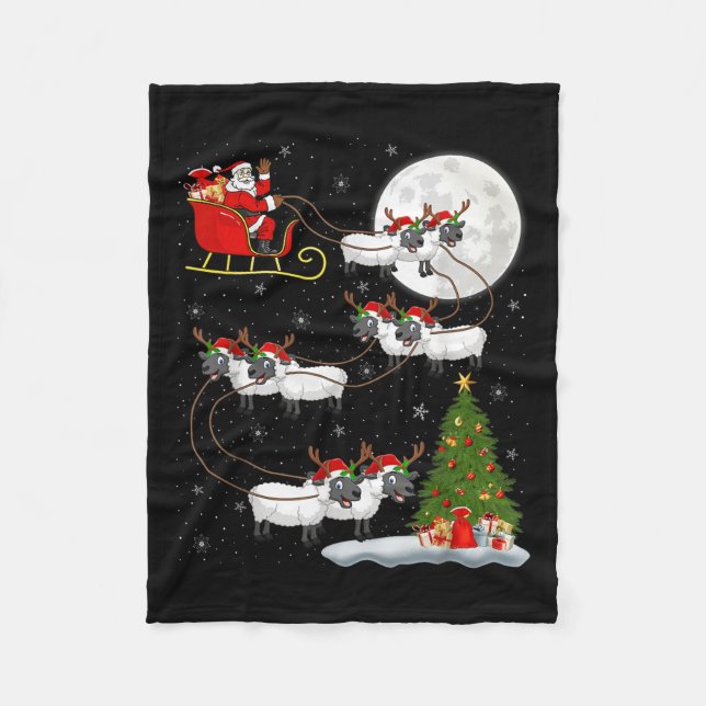 Lambs Sheep Santa Sleigh Flying Funny Magical Chri Fleece Blanket (Front)