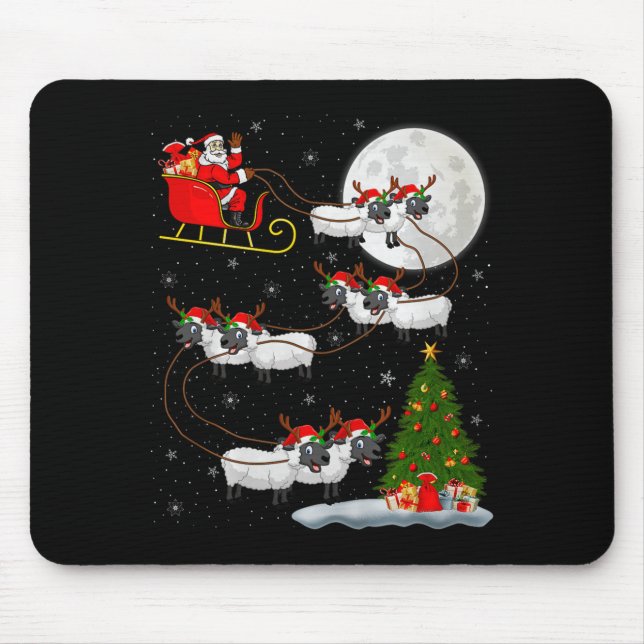 Lambs Sheep Santa Sleigh Flying Funny Magical Chri Mouse Pad (Front)