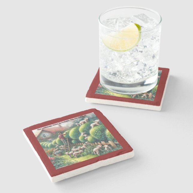 Lambscape Artist: Topiary Gone Woolly Stone Coaster (Side)