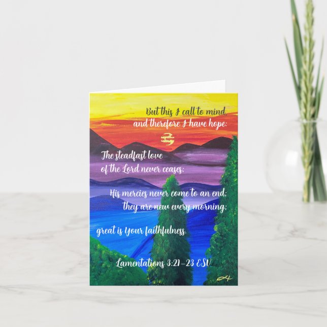 Lamentations 3:21-23 Sunrise Mountain Note Card (Front)