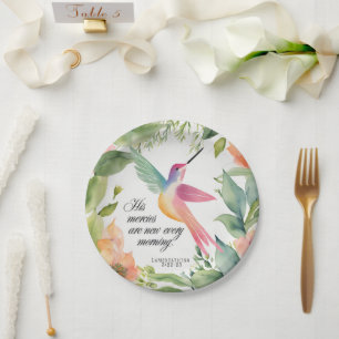 Lamentations 3:22-23 Hummingbird Christian Paper Plate