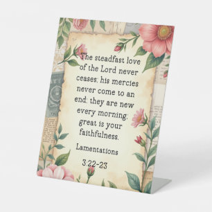 Lamentations 3:22–23 Vintage Floral Design Pedestal Sign