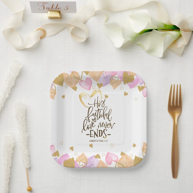 Lamentations 3:22 His Faithful Love Valentine's  Paper Plate (Wedding)