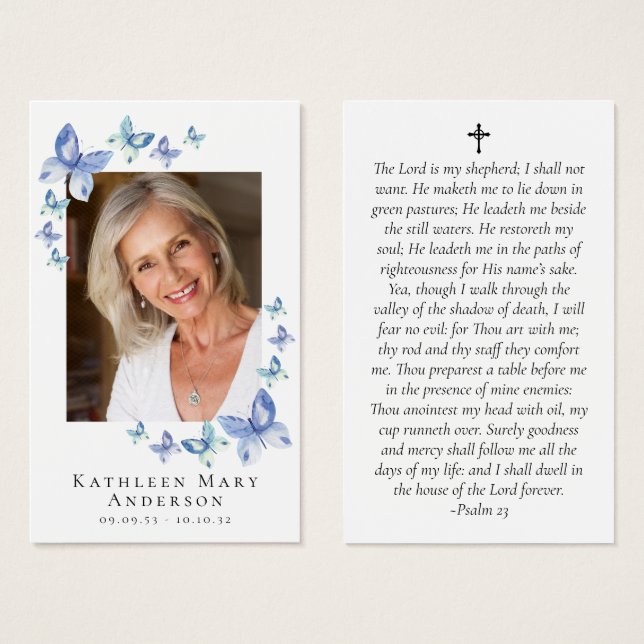 Laminated Butterflies Photo Memorial Prayer Card (Front & Back)