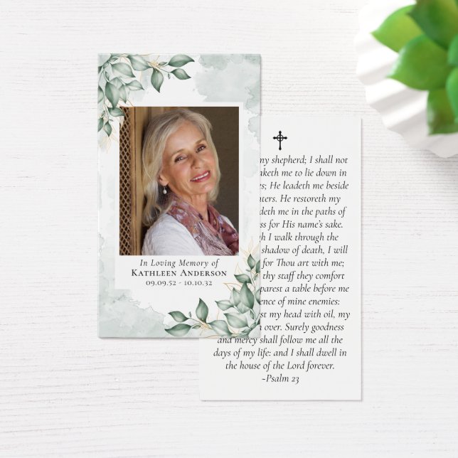 Laminated Eucalyptus Photo Memorial Prayer Card (Desk)