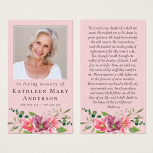 Laminated Memorial Card Pink Flowers