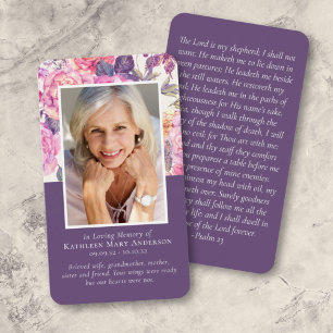 Laminated Peony Floral Memorial Prayer Card