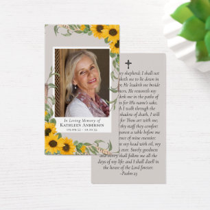 Laminated Sunflower Photo Memorial Prayer Card