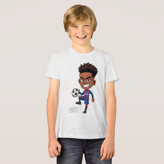 Lamine Yamal - Barça's Rising Star Cartoon T-Shirt Tri-Blend Shirt (Front Full)