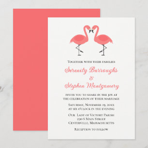 lamingo Coral Pink Tropical Summer Beach Wedding Invitation