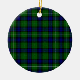Lamont tartan blue green plaid ceramic tree decoration