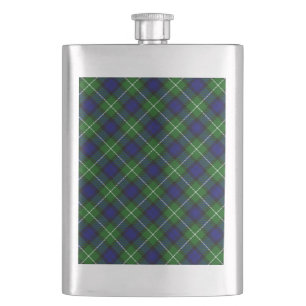 Lamont tartan blue green plaid hip flask