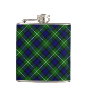 Lamont tartan blue green plaid hip flask