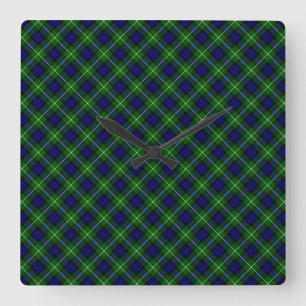Lamont tartan blue green plaid square wall clock