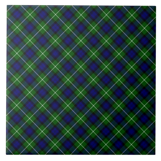 Lamont tartan blue green plaid tile (Front)