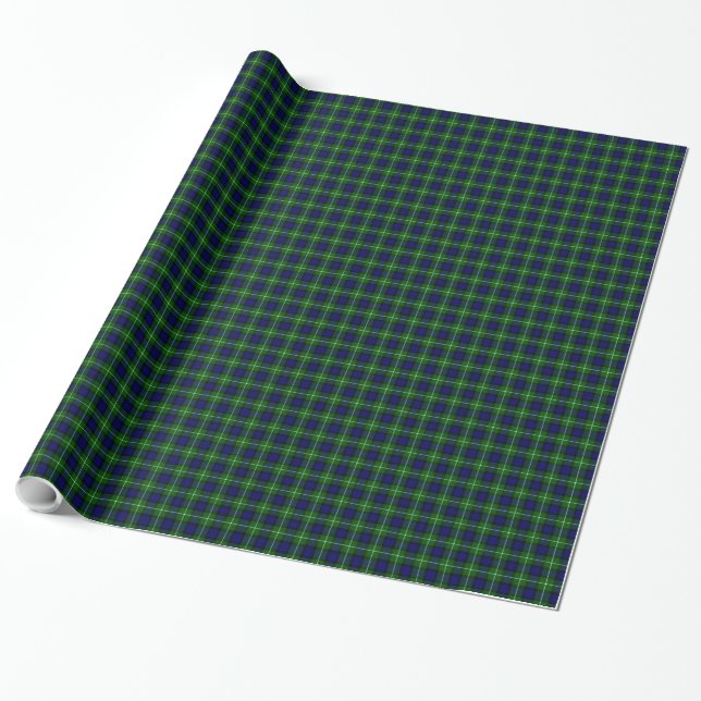 Lamont tartan blue green plaid wrapping paper (Unrolled)