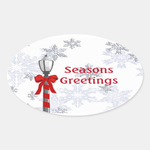 Lamp Post Seasons Greetings OS Oval Sticker
