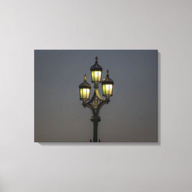 Lamppost lit at night view canvas print (Front)