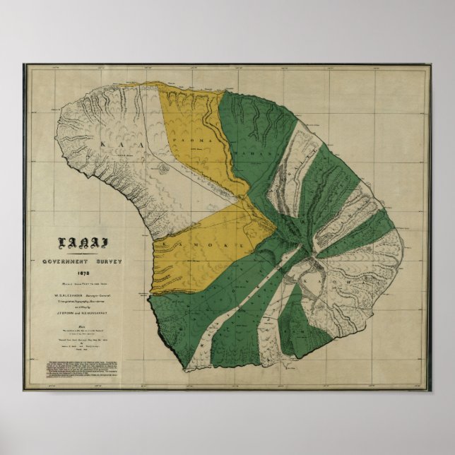 Lanai, 1878, Vintage Hawaii Map Poster (Front)