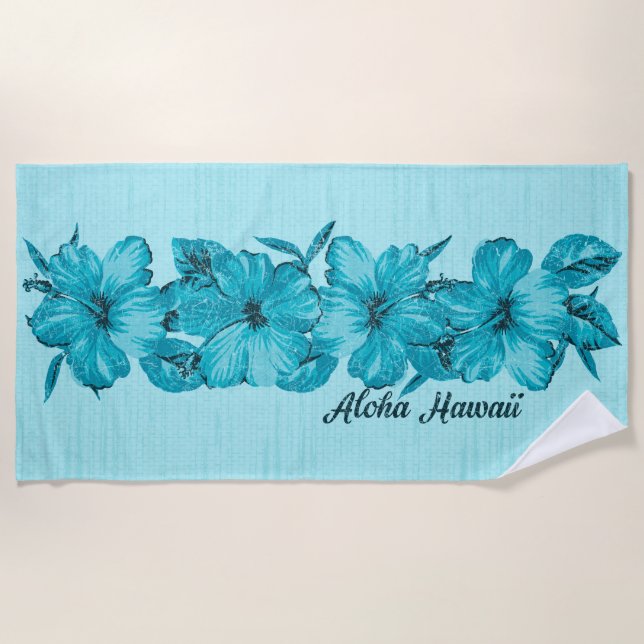 Lanai Distressed Hawaiian Hibiscus - Aqua Bue Beach Towel (Front)