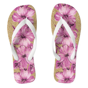 Lanai Distressed Hawaiian Hibiscus - Pink Jandals