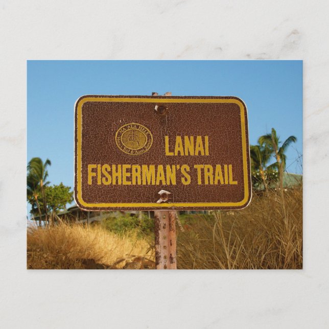 Lanai Fisherman Trail Vintage Island Sign Postcard (Front)