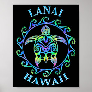Lanai Hawaii Vacation Colorful Turtle Poster