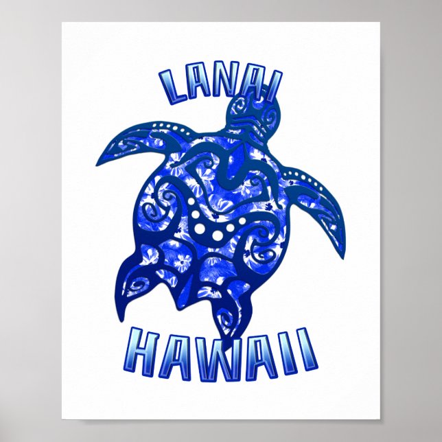 Lanai Hawaii Vacation Tribal Turtle Poster (Front)