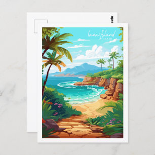 Lanai Island Hawaii vintage travel illustration Postcard