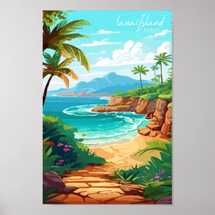 Lanai Island Hawaii vintage travel illustration Poster