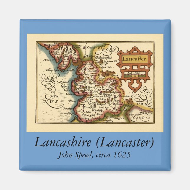 Lancashire County England Old Antiquarian Map Magnet (Front)