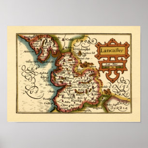 Lancashire County England Old Antiquarian Map Poster