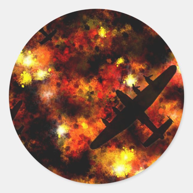Lancaster Bomber Night Raid Classic Round Sticker (Front)