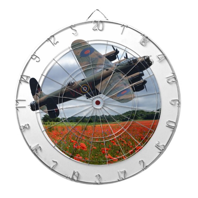 Lancaster Bomber Over A Poppy Field Dartboard (Front)